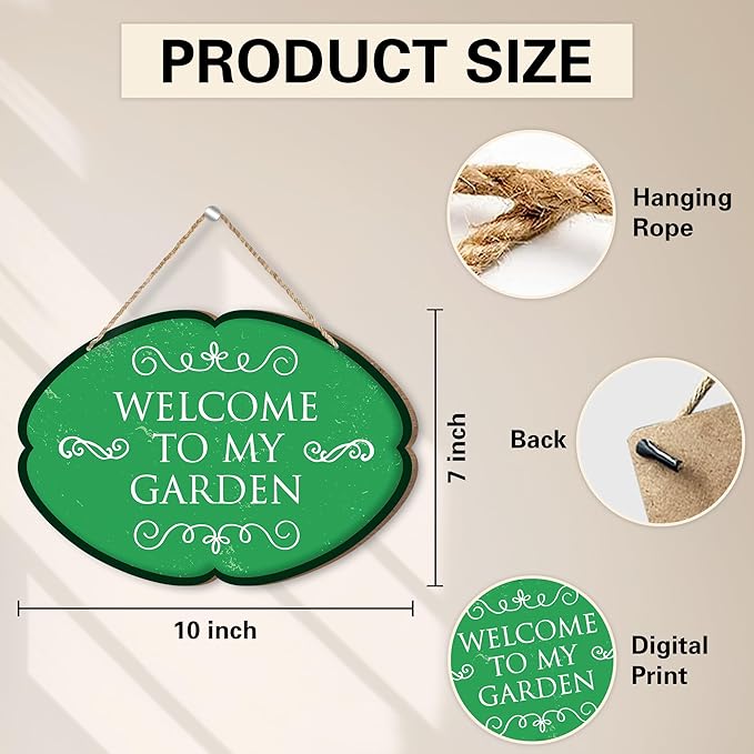Rustic Garden Hanging Sign, Welcome To My Garden Wooden Decor, Yard Welcome Sign Gardening Gifts and Decorations for Gardeners Plant Lovers 7 x 10 Inch (Green)