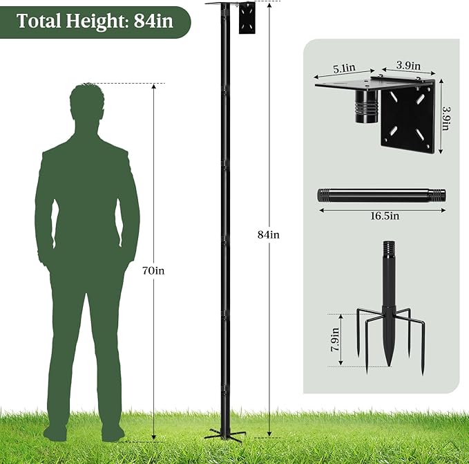 79-Inch Birdhouse Pole Stand, Heavy Duty Metal Bird House Mount with Ground Stake Base, Multi-Section Outdoor Pole for Birdhouses, Feeders & Garden Decor
