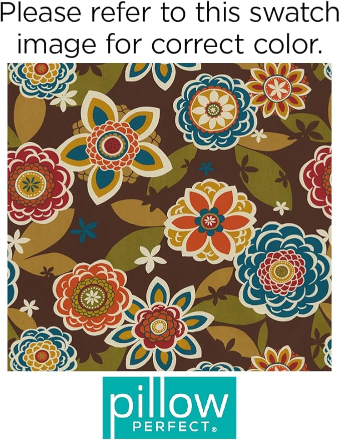Pillow Perfect Floral Indoor/Outdoor Chair Seat Cushion, Tufted, Weather, and Fade Resistant, 19" x 19", Brown/Orange Annie, 2 Count