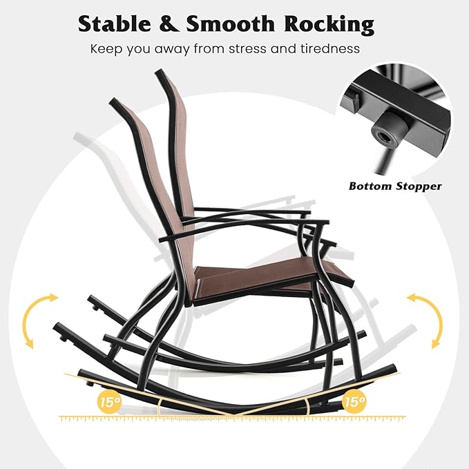 Giantex Outdoor Rocking Chair Set of 4 - Patio Rocking Chairs w/Breathable Backrest, Sturdy Metal Frame & Safe Ergonomic Design, Cozy Fabric Rocker for Backyard, Poolside, 330 lbs, Brown