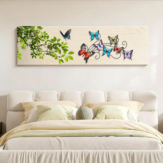 Metal Butterfly Wall Decor, 22"×13.3" Hanging Butterflies Wall Art Sculpture, Multi Color Butterfly Decorations for Patio Garden Fence Bedroom, Butterflies Gift for Father, Mother, and Grandmother