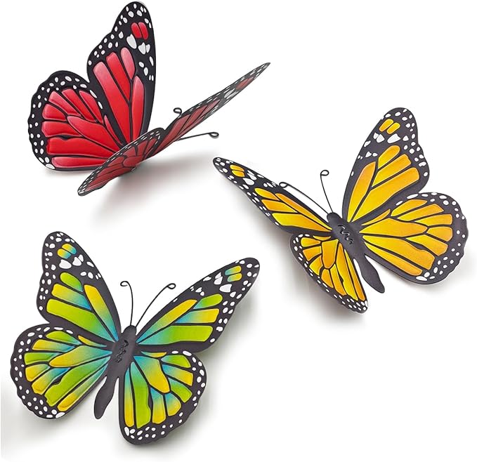 Metal Butterfly Wall Decor - Butterflies Wall Sculpture Hanging Decorations for Indoor Outdoor Fences Patio Yard Fence Garden Decorations, Gift for Mom Friends