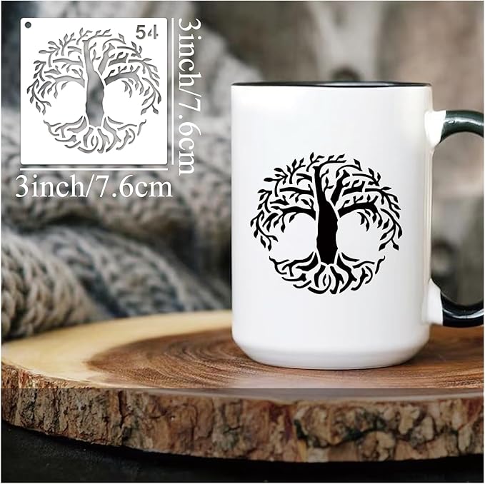 Small Stencils for Painting on Wood Burning Reusable, 3 Inch Reusable Stencil for Craft Ornament Paint Template Stencils for Wall Card Rock Wood Signs Coasters Canvas Home Decor(Tree)