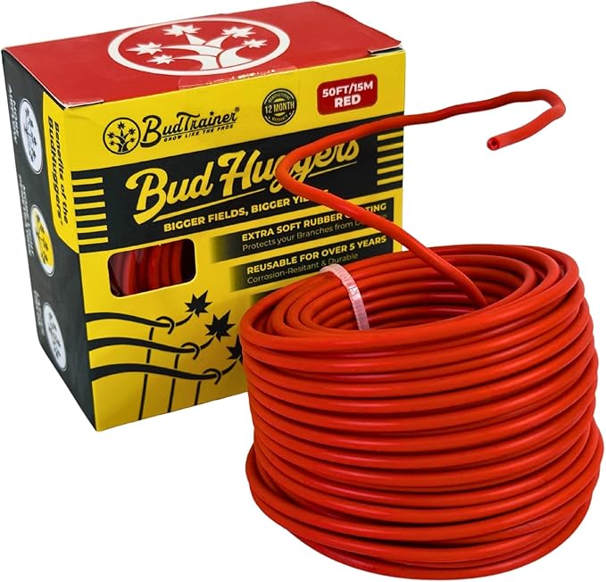 BudHuggers for Optimal Plant Training | 50ft (15M) | 3mm Thick Garden Wire Ties | Flexible & Durable | Rubber Plant Ties to Yield Bigger Buds, Stronger Branches & Larger Canopies | Reusable