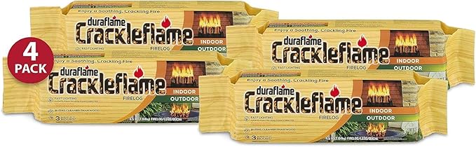 Duraflame Crackleflame Firelogs – Cozy Crackling Fireplace Logs, Fast Lighting in Under 5 Minutes, Burns 80% Cleaner Than Wood, Indoor/Outdoor Use (1 Case)