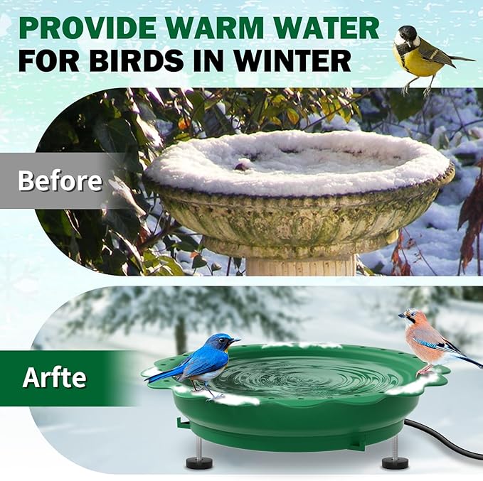 Heated Bird Bath for Outside Winter, Powerful 100W Thermostat Control Heated Bird Baths for Outdoors with 3 Metal Extension Screws, Heated Birdbath Water Heater for Garden Yard Patio Lawn(Green)