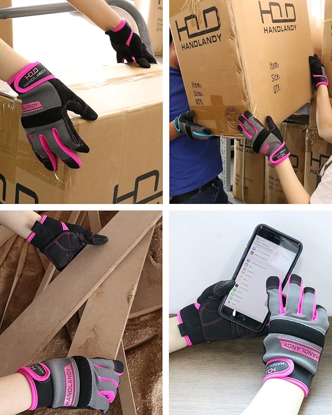 HANDLANDY Women Safety Work Gloves Utility Touch Screen Working Grip Glove for Yardwork Gardening Breathable Mechanic Gloves