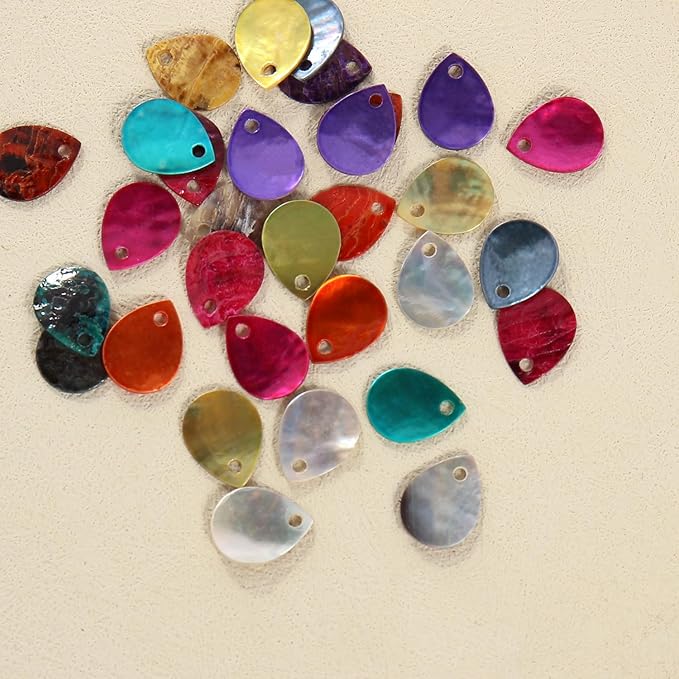 Firstmeet 60pcs Shell Beads Natural Mussel Shell Waterdrop-Shape Charm Beads with Iridescent Back for Handcraft Jewelry Making(DIY-1023-Mix-WD)