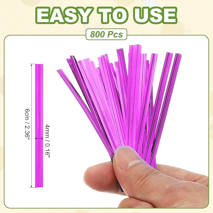 PATIKIL Bag Twist Ties 2 Inch, 800 Pcs Metallic Bread Ties for Treat Plastic Bags Gift Wrapping Candy Coffee Bag Plant Party Cake Favor, Purple