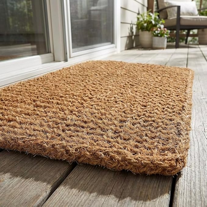 Kempf Dragon Weave Coco Coir Doormat, 18" x 30", Hand-Twisted Interwoven Fibers, Breathable Woven Backed Scraper Mat for Indoor Outdoor Entryways