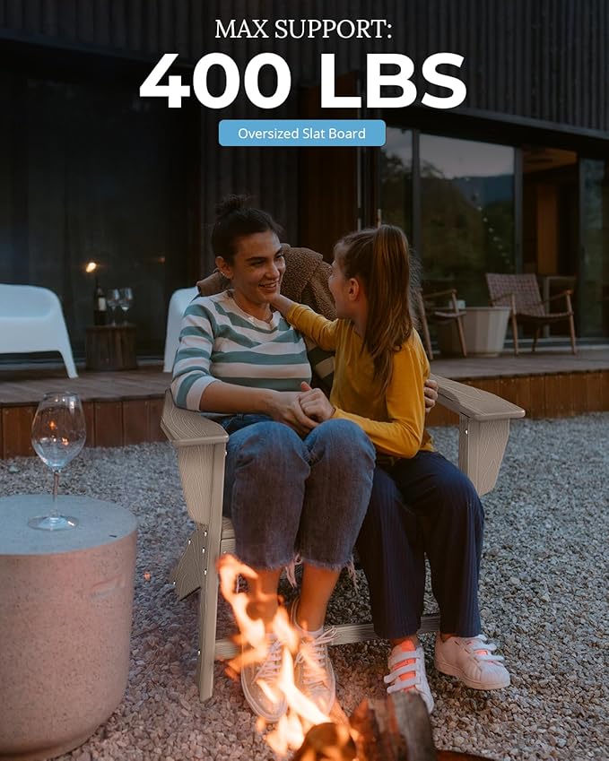 BRIOPAWS Oversized Adirondack-Chairs-Set of 4 | HDPE Plastic | Fire Pit Chair | Wood Grain | All Weather | for Deck Outdoor Poolside Campfire