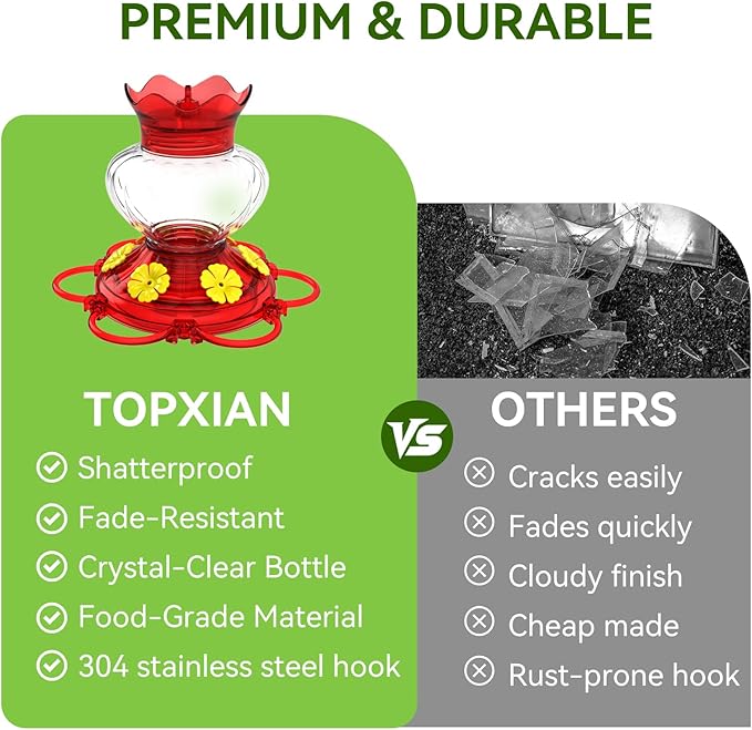 Plastic Hummingbird Feeders for Outdoors Hanging, 2 Pack 13 Ounces Ant and Bee Proof Small Hummingbird Feeders with 6 Feeding Ports and Perches for Outside Garden Décor