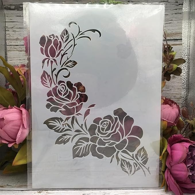 TIAMECH A4 Reusable Flower Stencil for Painting - Bouquet Rose Layering Template, DIY Wall Art, Wood Furniture, Scrapbook & Crafts (8.3x11.7inch)