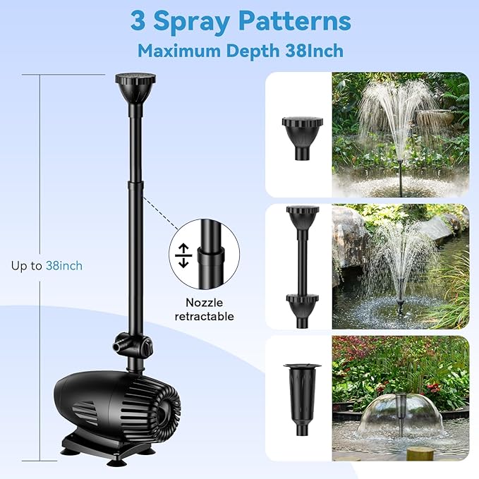 POPOSOAP 55W Solar Fountain Pump for Outdoor Pond, 480GPH Solar Pond Pump with Dry-Run Protection, Solar Powered Water Pump with PVC Tubing, 17Ft Cord for Ponds, Garden, Waterfall, Hydroponics
