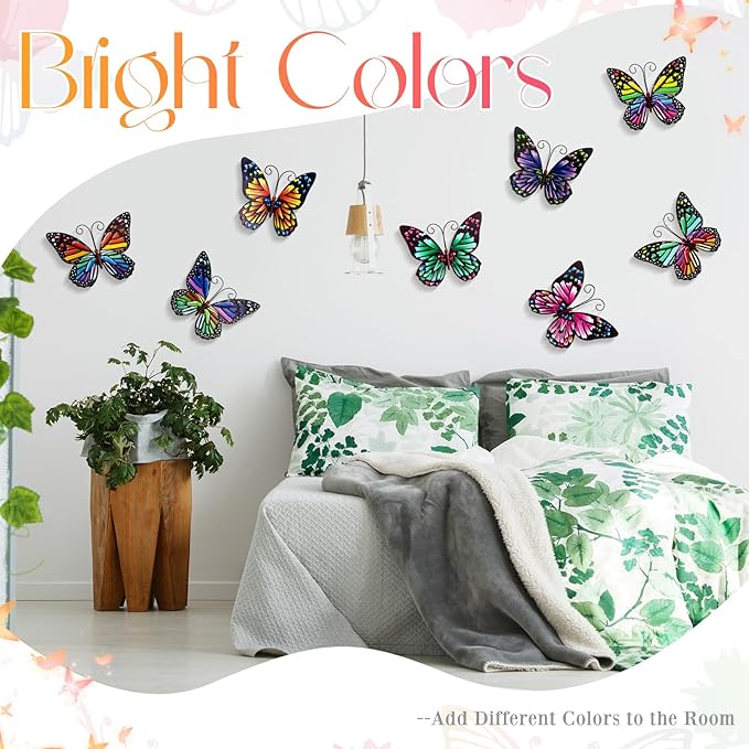 Jetec 8 Pcs Metal Butterfly Wall Decor 6.5 Inch Outdoor Butterflies Wall Art Sculpture 3D Butterfly Hanging Decoration for Spring Outside Fence Garden Yard Home Patio Balcony(Cute Style)