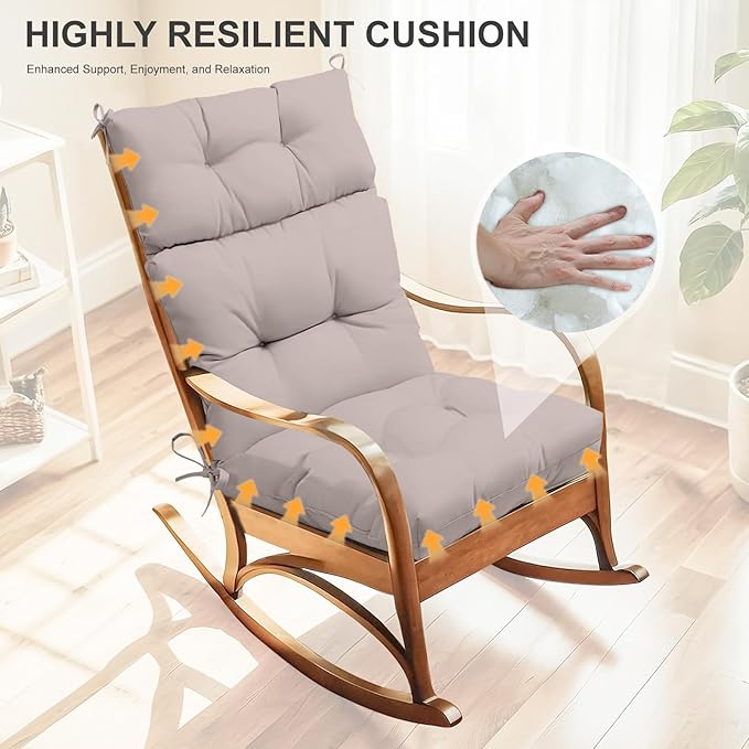 Outdoor High Back Chair Cushions 2-Pack, 44"x22"x 4" Fade-Resistant Waterproof Tufted Pads with Ties for Patio Rocking & Adirondack Chairs (Khaki)