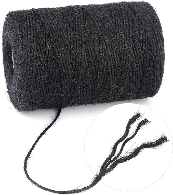 KINGLAKE Natural Jute Twine - 656 Feet, Arts & Crafts, Christmas, Durable Packing String, Black