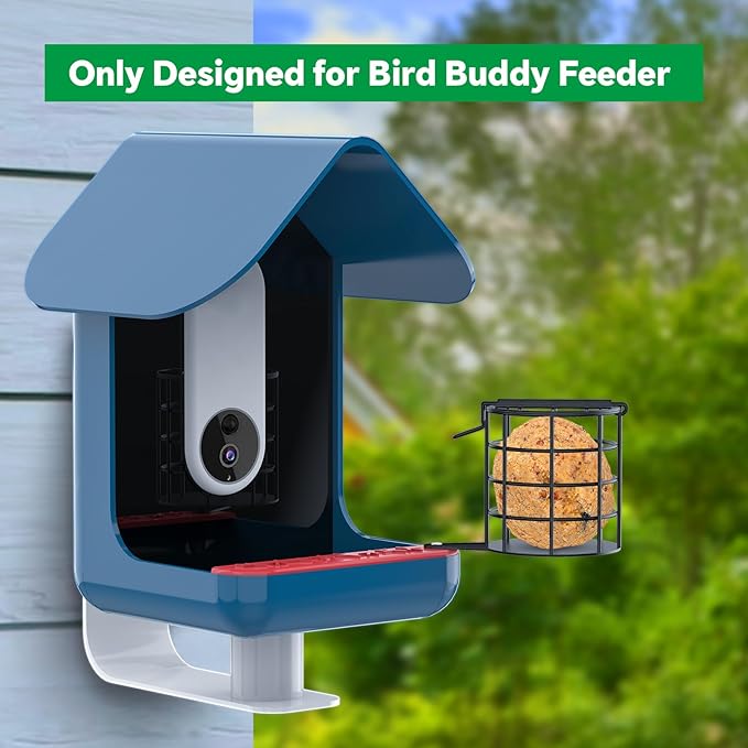 Metal Suet Ball Holder Designed for Bird Buddy Smart Bird Feeder with Camera - Durable Weatherproof Suet Feeder, Easy to Install, Powder-Coated