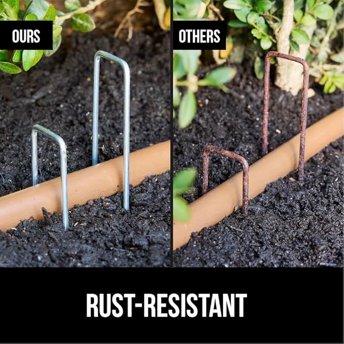 GORILLA GRIP 200 Pack Strong Galvanized Steel Landscape Staples, Rust-Resistant Sharp Tips, Plant and Garden Stakes, Adjustable Ground Yard Anchors, Outdoor Metal Landscaping Pins for Lawn, 6 Inch