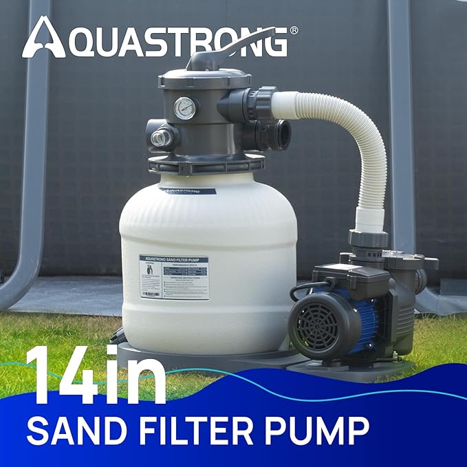 AQUASTRONG Sand Filter Pump for Above Ground Pool, Pool Pumps Above Ground,Pool Sand Filter with 6-Way Valve,Improved Circulation and Filtration, 14in, 2/3 HP 3000 GPH