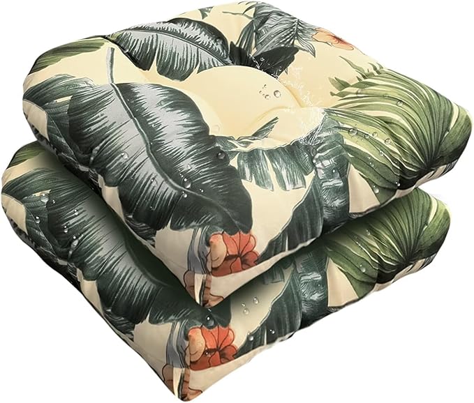 18" x 18" Outdoor Indoor Rocking Chair Cushion Replacement Cushions Floral Seat Pads Patio Chair Seat Pads for Porch, Garden Beige Green
