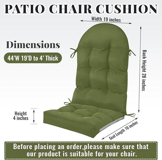 Geelin 2 Pcs Adirondack Chair Cushion High Back Patio Rocking Chair Cushion 44 x 19 x 4 Inch Tufted Weather Resistant Fade Resistant Seat for Patio Rocking Seat (Moss Green)