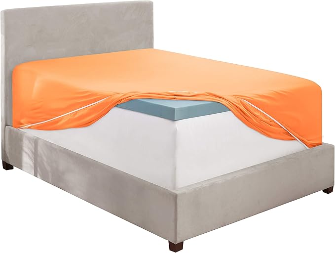 Clara Clark Fitted Sheet, Extra Deep Pocket Fits Deep Mattress, Luxury Soft Fitted Sheet Only, Twin Apricot Orange