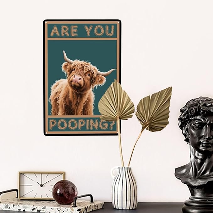 Cow Are You Pooping Bathroom Vintage Metal Tin Sign Retro Rustproof Funny Art Wall Decor Gift for Western Lovers 8x12 Inch