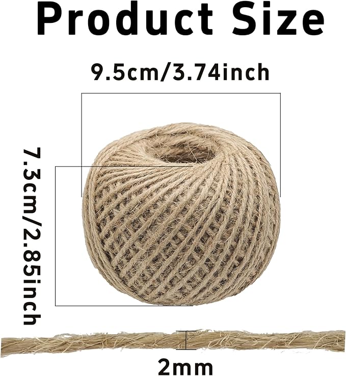 328 Feet Jute Twine- 2mm 3Ply Heavy Duty Jute Rope for Garden Plant Support, Wrapping, Craft Projects, Cat Scratching Post, DIY Home Decor & Bundling (Brown)