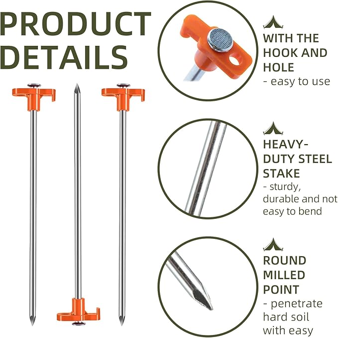 100 Pack Tent Stakes Heavy Duty 10 Inch Camping Stake Yard Stakes Metal Tent Pegs for Ground Stake Spikes for Camping Garden Yard (Orange)