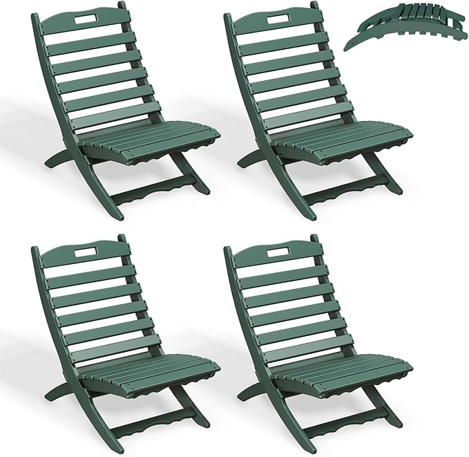 GREENVINES Folding Wave Chairs Set of 4 | Xavier | Portable Adirondack Chair | HDPE | All Weather | Forest | for Fire Pit Beach Poolside Outdoor Deck Garden Patio Porch Fishing