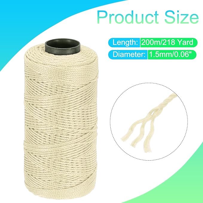 MECCANIXITY Nylon String 3 Strands Twisted Mason Line 1.5mm x 218 Yards Nylon Twine String for DIY Projects, Home Improvement, Gardening, Gift Wrapping, Christmas Party Supplies, Beige
