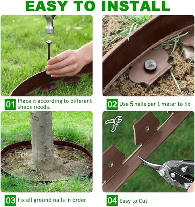 Flexible Garden Edging Borders 66FT,Landscape Edging Brown [Extra Tall 4IN High] with 100pcs Stakes,Garden Border Lawn Edging Mini Plastic Fence-Brown