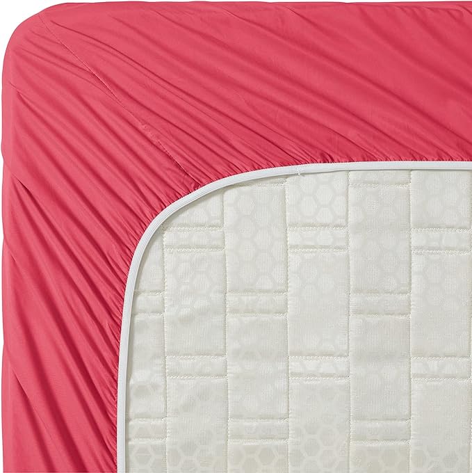 Clara Clark Bed Sheets, Premier 1800 Series 4 Piece Bed Sheet Set, Deep Pocket, Wrinkle, Fade, Stain Resistant, Luxury Soft Bedding Sheets & Pillowcases, Split King, Coral Pink