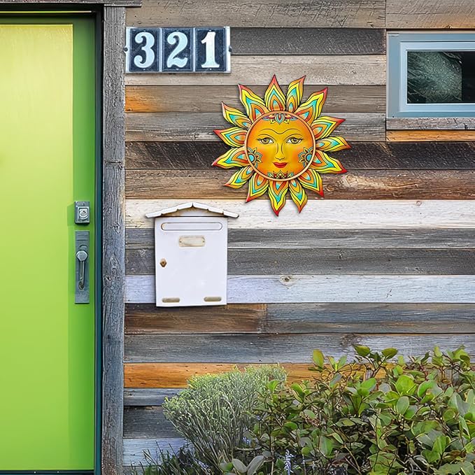 Metal Sun Flower Wall Decor - 13 inches Sun Wall Art Hanging Decorations for Outdoor, Home Garden Yard Patio Fence Bedroom Decor, Gifts for Mom Friends