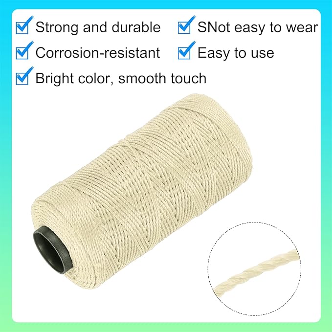 MECCANIXITY Nylon String 3 Strands Twisted Mason Line 1.5mm x 218 Yards Nylon Twine String for DIY Projects, Home Improvement, Gardening, Gift Wrapping, Christmas Party Supplies, Beige