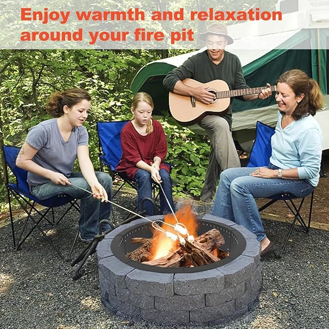 Koutemie Outdoor Smokeless Fire Pit Ring Liner 40-Inch Outer/36-Inch Inner Diameter, Heavy Duty Solid Metal Steel Round Firepit Rim Insert for Outside DIY Campfire Ring Above or In-Ground, Black