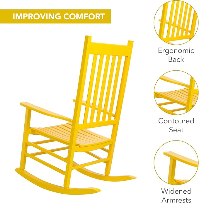Shine Company Vermont Rocking Chairs, Outdoor Front Porch Rocker Set of 2, Lemon