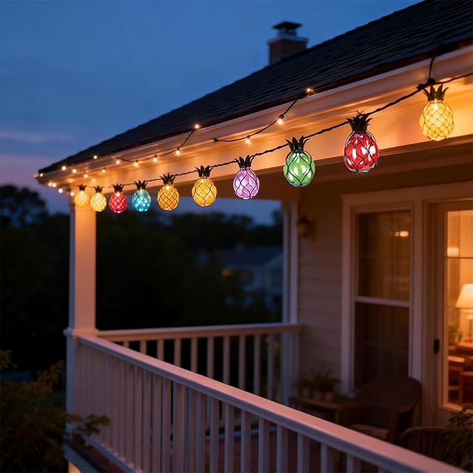 Vigdur Pineapple String Lights - Outdoor Patio Lights Plug in with 10 Pineapple Bulbs Connectable, Indoor String Light for Bedroom Bistro Tiki Decor(10FT