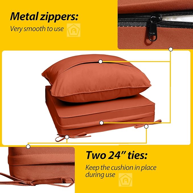 AAAAAcessories Outdoor Deep Seat Cushions, Waterproof, Fade-Resistant Patio Furniture Replacement Cushions, 24" x 24" x 5", Set of 4, Rust