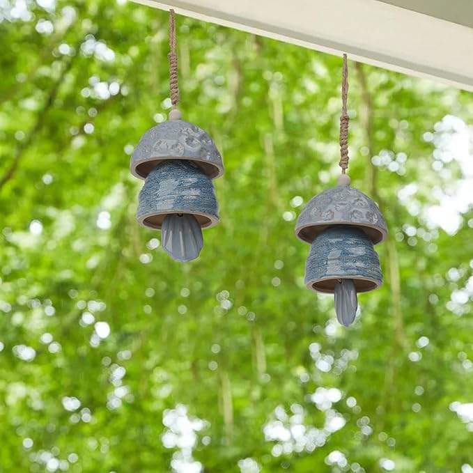DiliComing Outdoor Wind Chimes Garden Decor - 2-Pack Ceramic Wind Chimes for Outside Deep Tone Memorial WindChimes Weather Resistant Outdoor Porch Front Door Sympathy Bell Gift for Mom Grandma