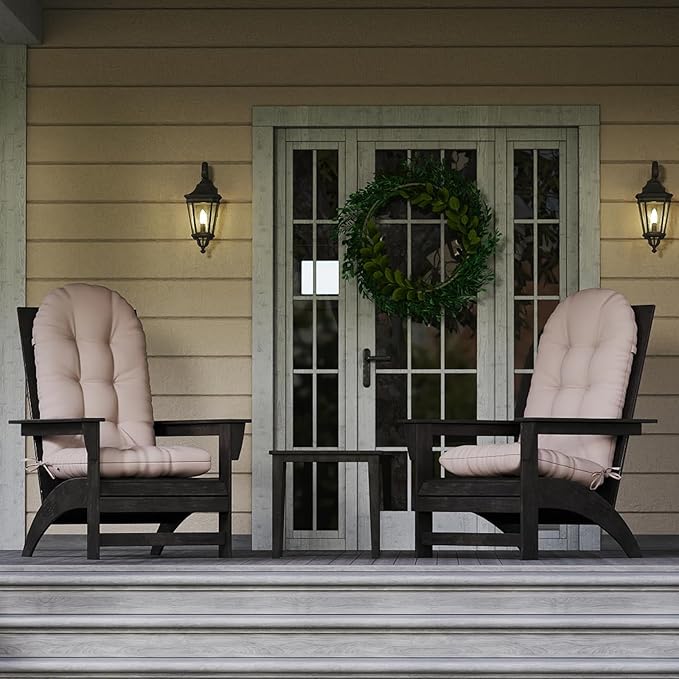 Outdoor Adirondack Chair Cushions Set of 2, 50x21x4 Inch Rocking Chair Cushion, High Back Patio Soft Seat Pad with Ties, Indoor Outside Use, Fade-Resistant & Waterproof, Beige