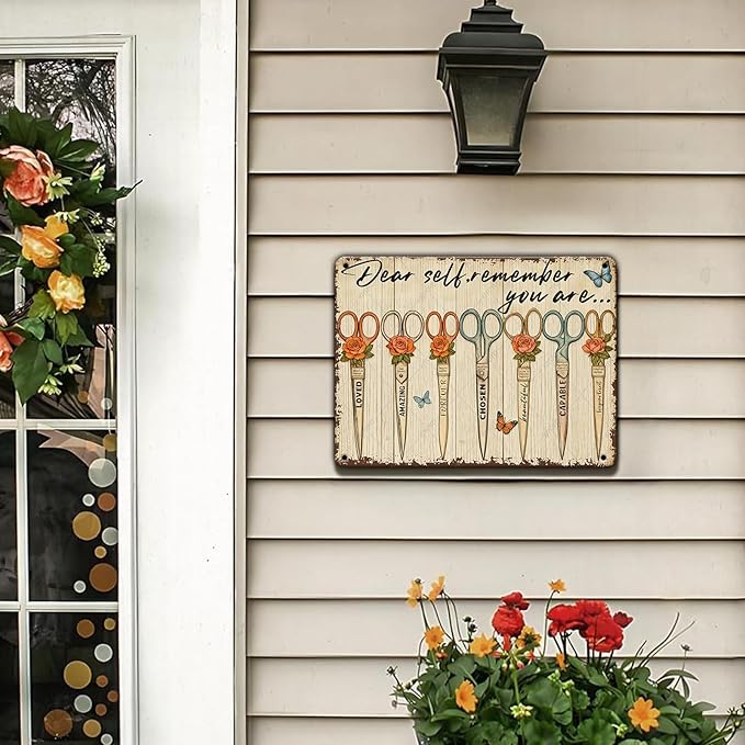 Garden Flowers Sign Dear Self Remember You are Amazing Tin Sign for inspiring Vintage Wall Decoration Poster for Home Garden Kitchen Patio Yard Decor 16x12 Inch