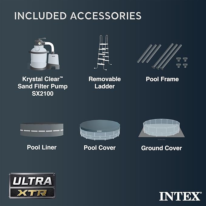INTEX Ultra XTR Frame 20'x48" Round Above Ground Swimming Pool Set with Cover, Ladder, Ground Cloth, Filter Pump, and Robotic Vacuum Kit for Backyard