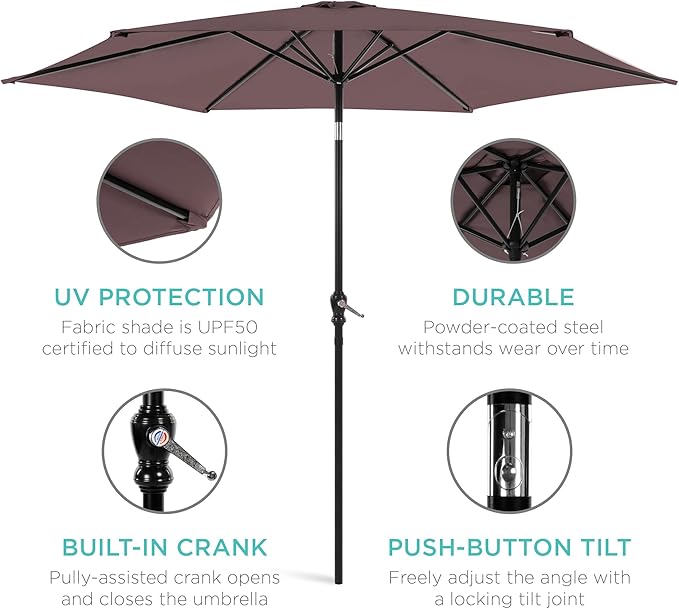 Best Choice Products 10ft Outdoor Steel Polyester Market Patio Umbrella w/Crank, Easy Push Button, Tilt, Table Compatible