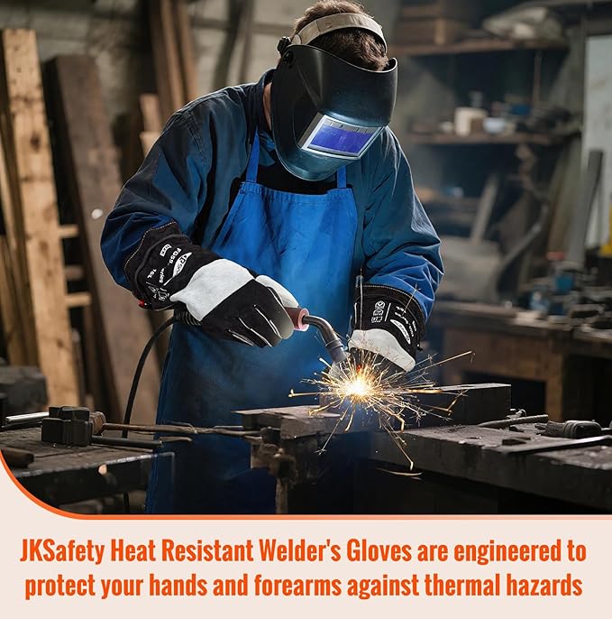 JKSafety Welding Gloves for Men,932°F Heat Resistant Gloves Mitts for Welders,Stick,Tig,Mig,Forge,Oven,Fireplace,Furnace