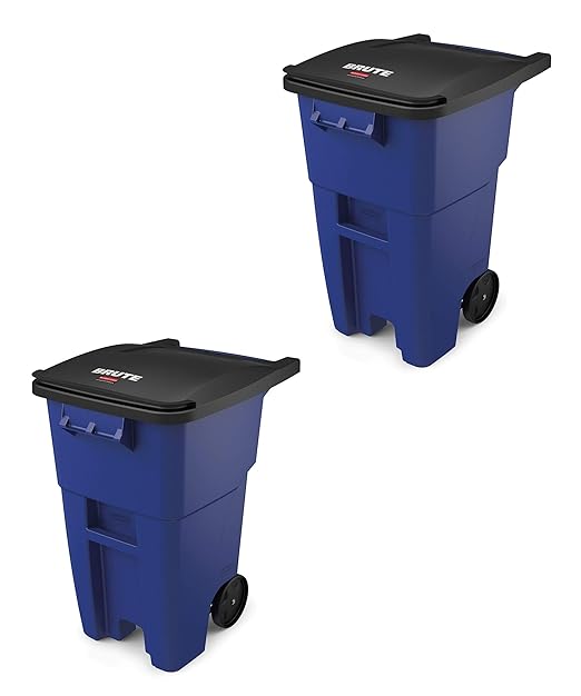 Rubbermaid Commercial Products BRUTE Rollout Trash/Garbage Can/Bin with Wheels, 50 GAL, Blue, for Restaurants/Hospitals/Offices/Back of House/Warehouses, Pack of 2