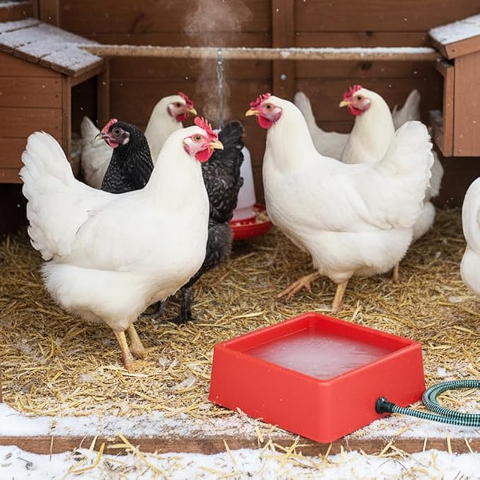 Farm Innovators D-19 1.25 Gallon Electric Heated Chicken Pet Animal Water Bowl with Thermostatic Control and Anti Chew Cord Protector, 60 Watt, Red