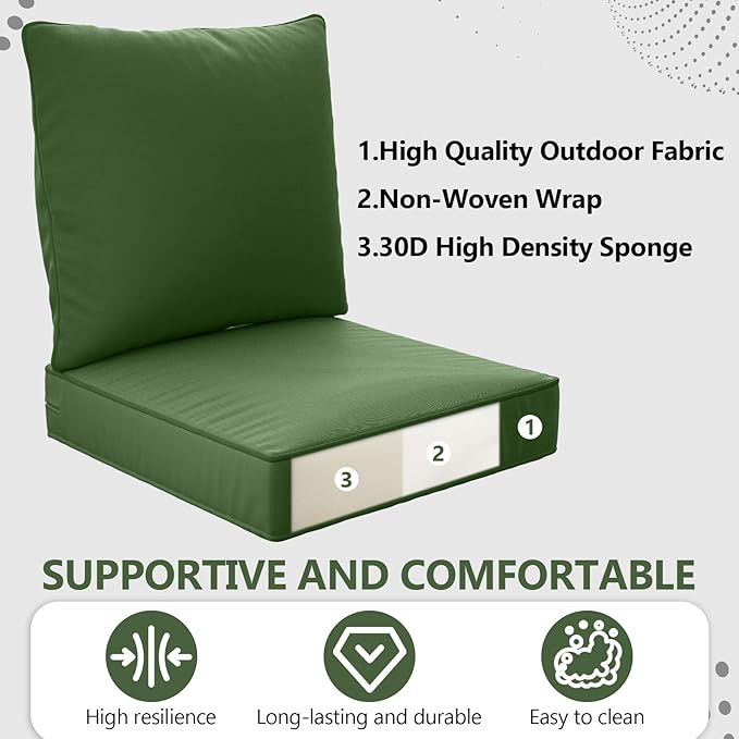 24" x 24" x 6" Outdoor Deep Seat Cushions Set - 6 Set Waterproof & Fade Resistant Patio Furniture Replacement Cushions, Non-Slip Outdoor Cushions Fit Loveseats, Couches, Chairs, and Sofas