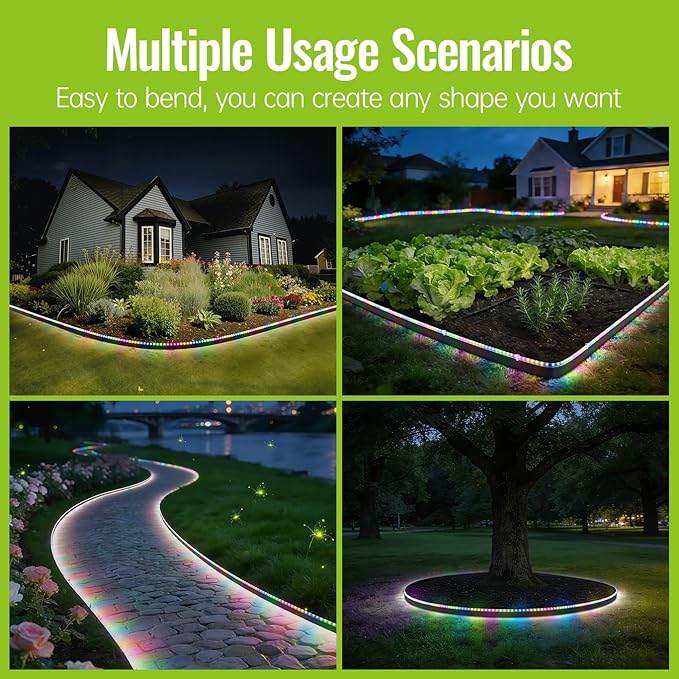 Landscape Edging with Solar String Lights, 33FT, 2in Depth, Metal Stakes & Light Remote, No-Dig Garden Edging with Timer & 19 Light Modes Landscape Border for Curved Straight Beds, Black